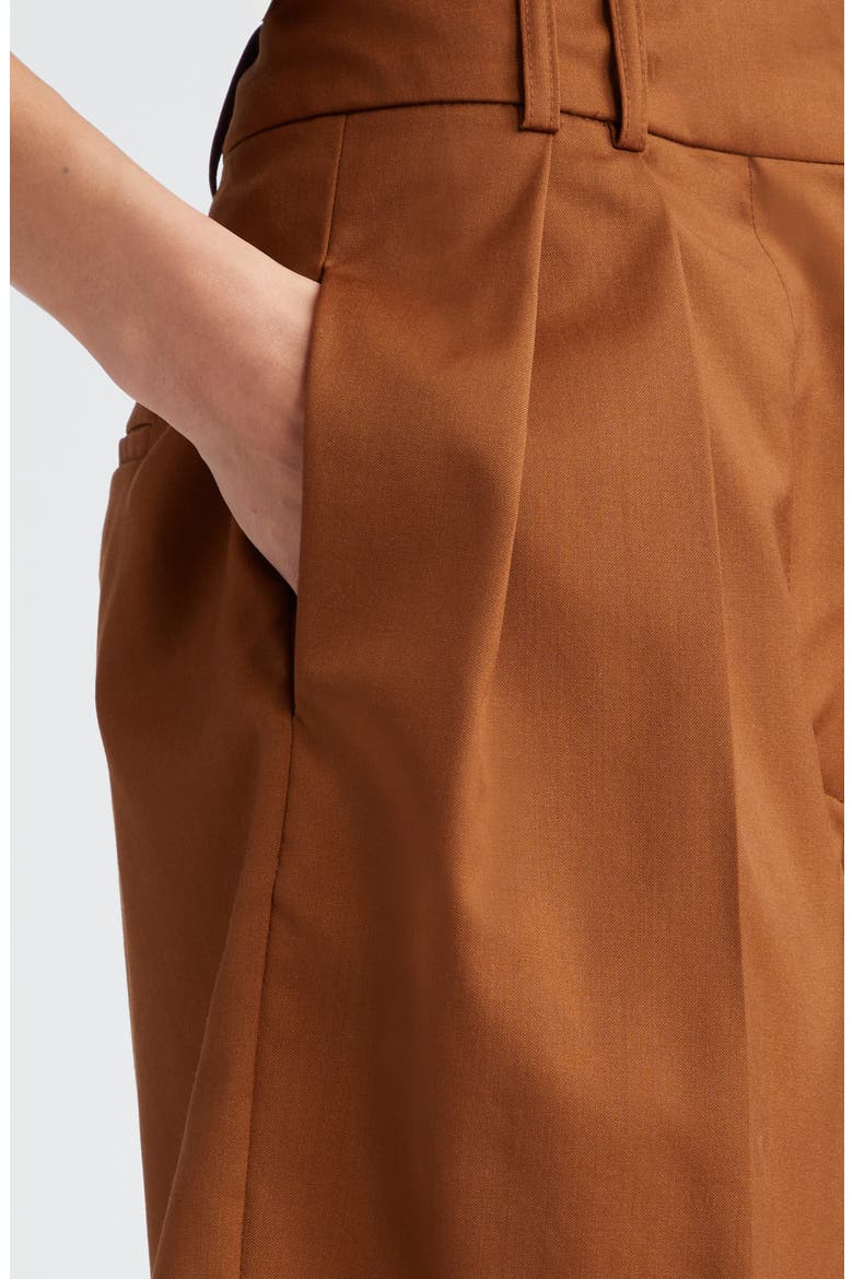 Pleated Wide Leg Virgin Wool Shorts, Alternate, color, RUST