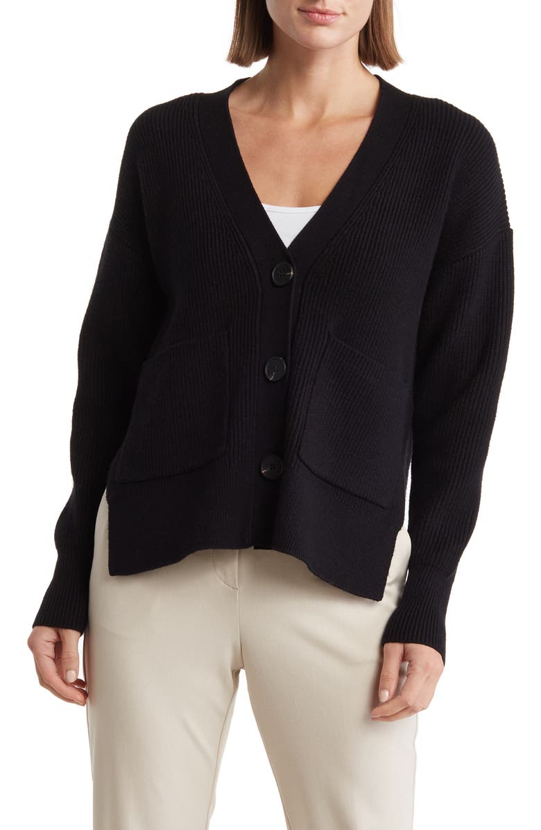T Tahari Patch Pocket Rib Knit Cardigan, Main, color, 