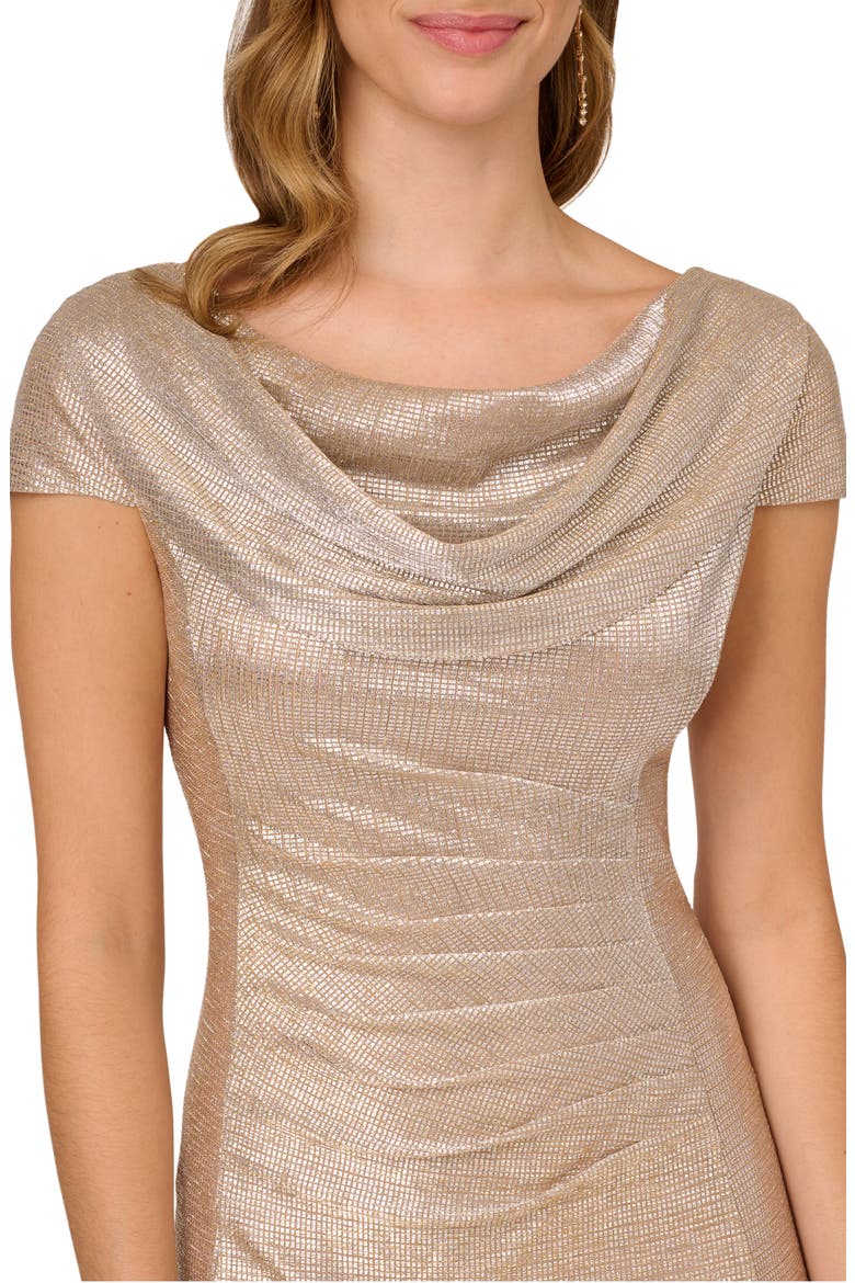 Metallic Drape Neck Gown, Alternate, color, ALABASTER
