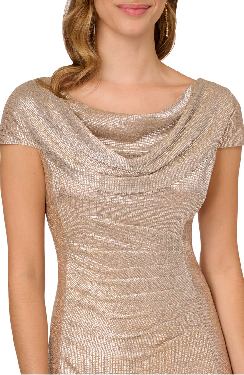 Adrianna Papell Metallic Drape Neck Gown, Alternate, color, Alabaster