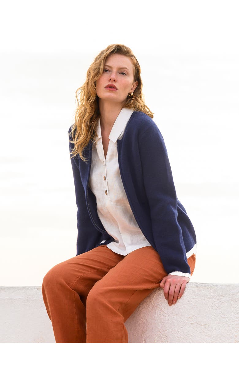 Celtic & Co. Zip Through Knitted Jacket, Alternate, color, Dark Navy Tipped