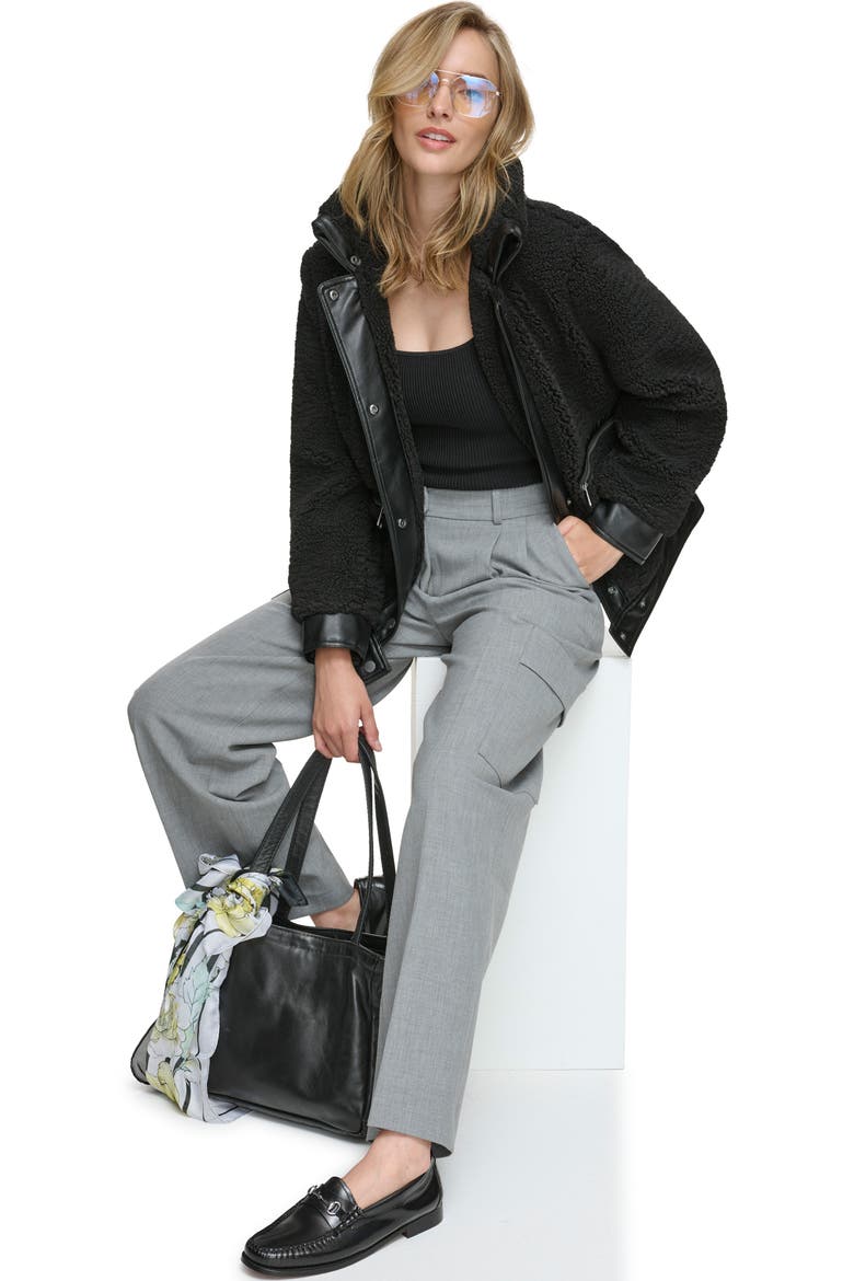Zepita Faux Shearling Bomber Jacket, Alternate, color, BLACK