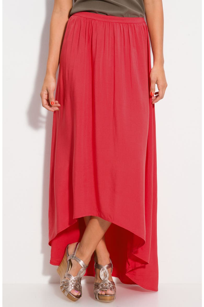 Asymmetrical Circle Hem Maxi Skirt, Main, color, RED- SAUCY