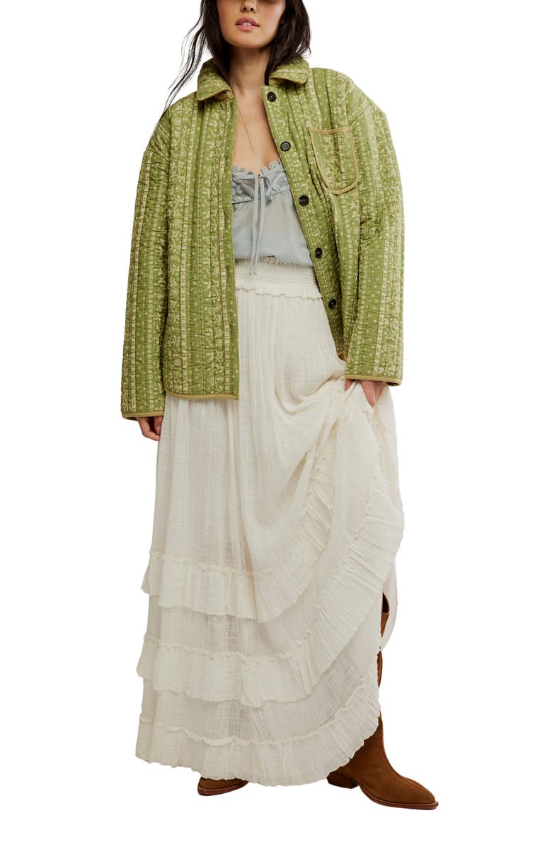 Free People Alexie Print Boxy Quilted Jacket, Alternate, color, Olive