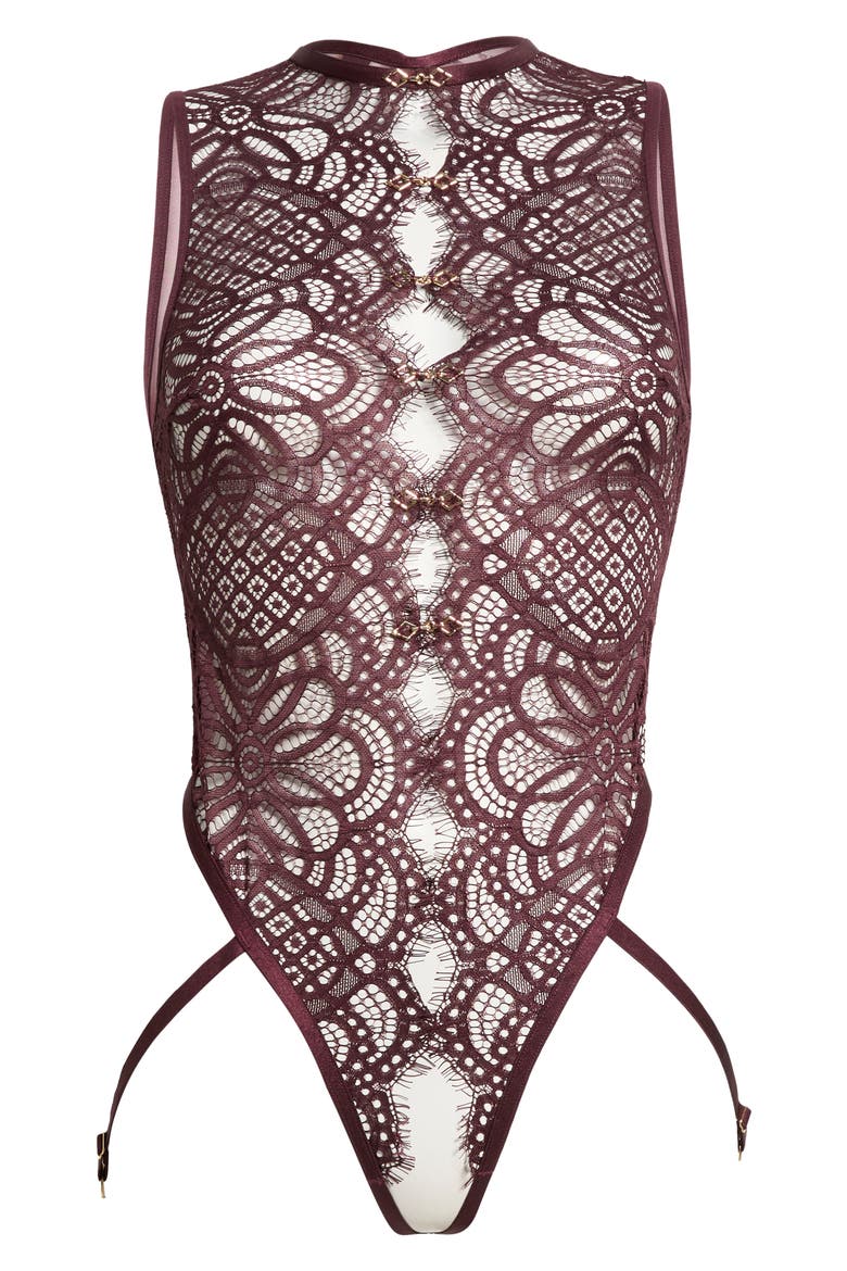 Lace Teddy with Garter Straps, Main, color, CHERRY