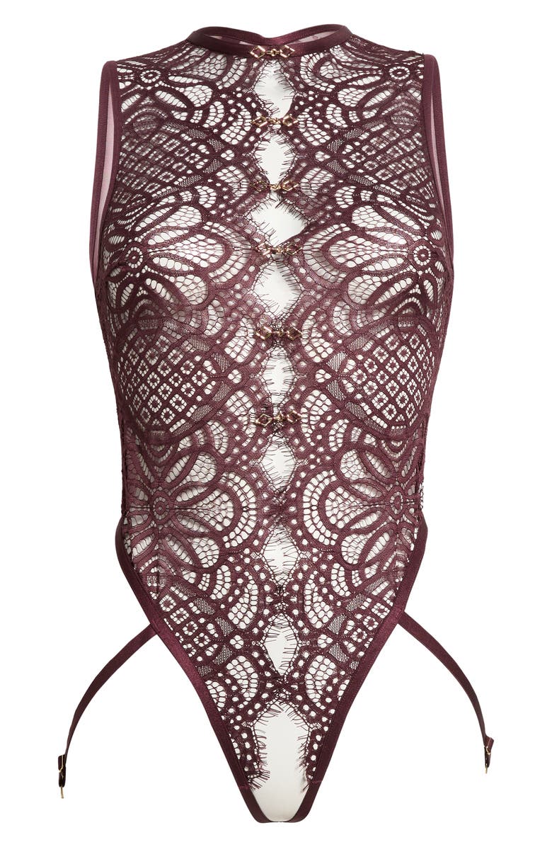 Dreamgirl Lace Teddy with Garter Straps, Main, color, Cherry