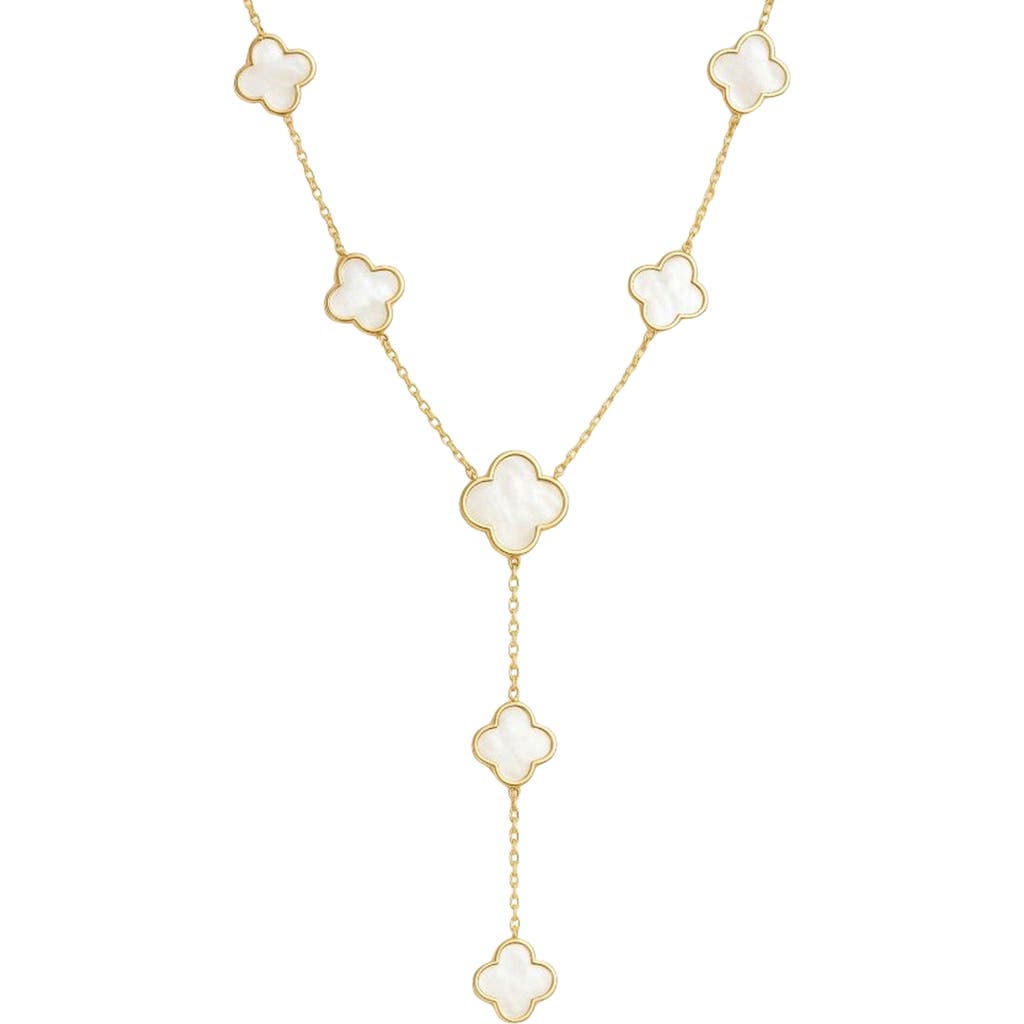 Gabi Rielle Mother Of Pearl Clover Station Y Necklace In Gold