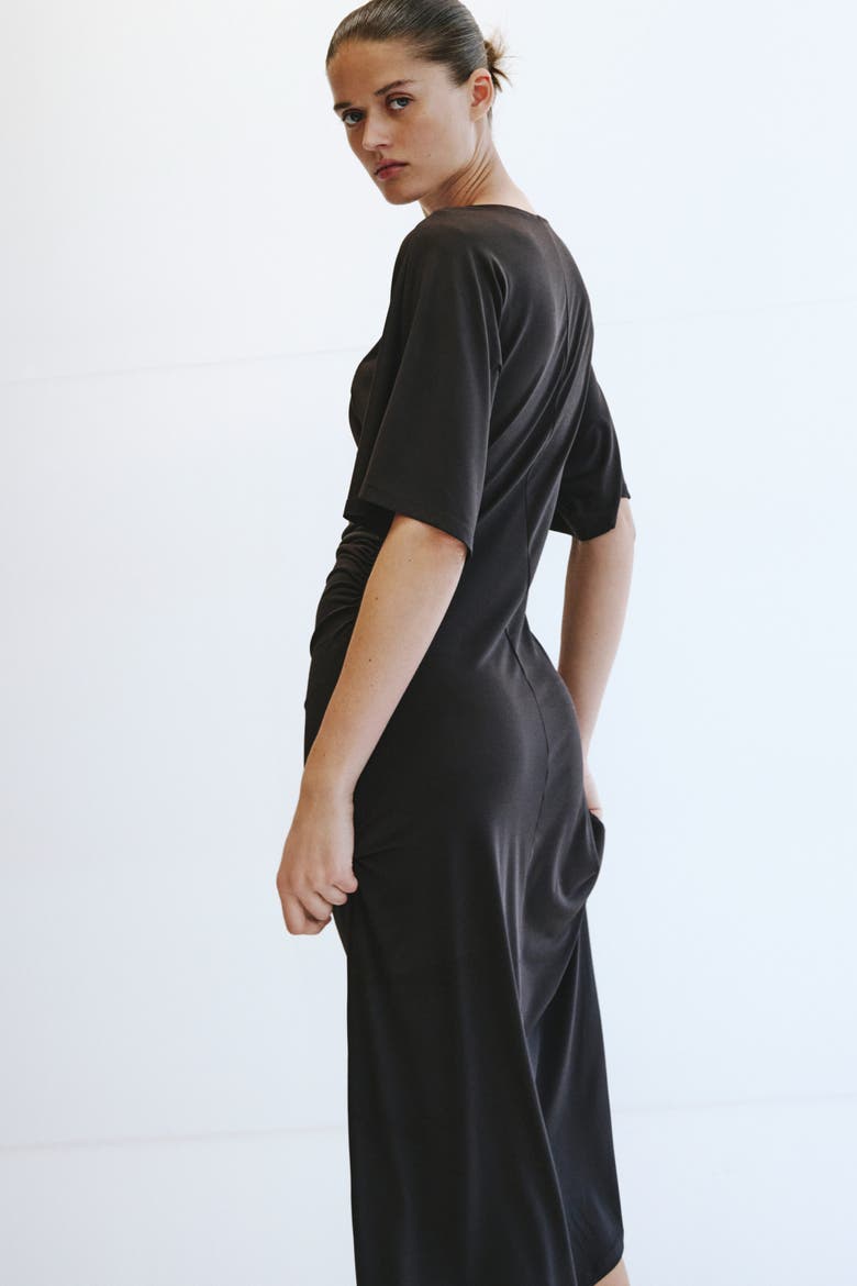 Draped T-shirt Dress, Alternate, color, Dark brown