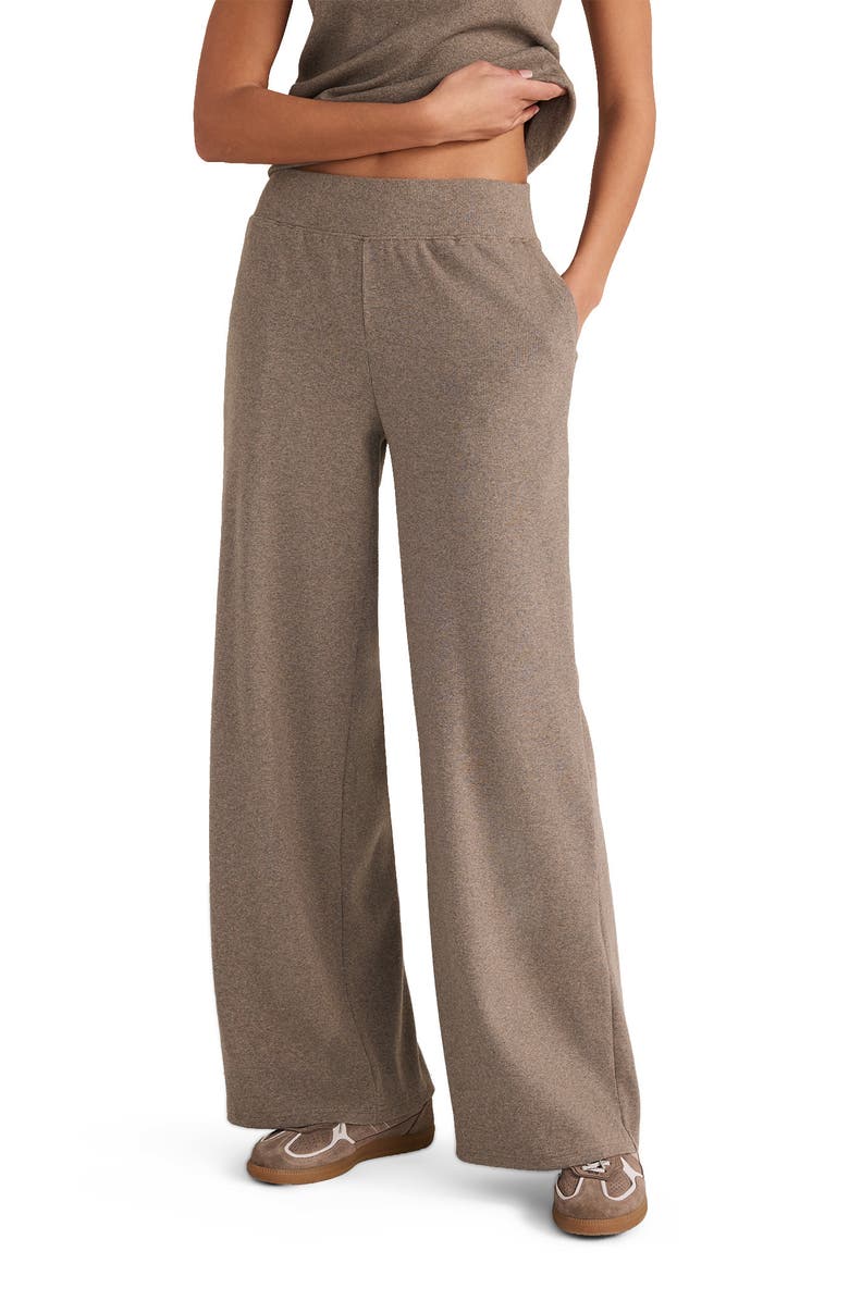 Haven Well Within Organic Cotton Rib Knit Wide Leg Pants, Main, color, Slate Brown Hthr