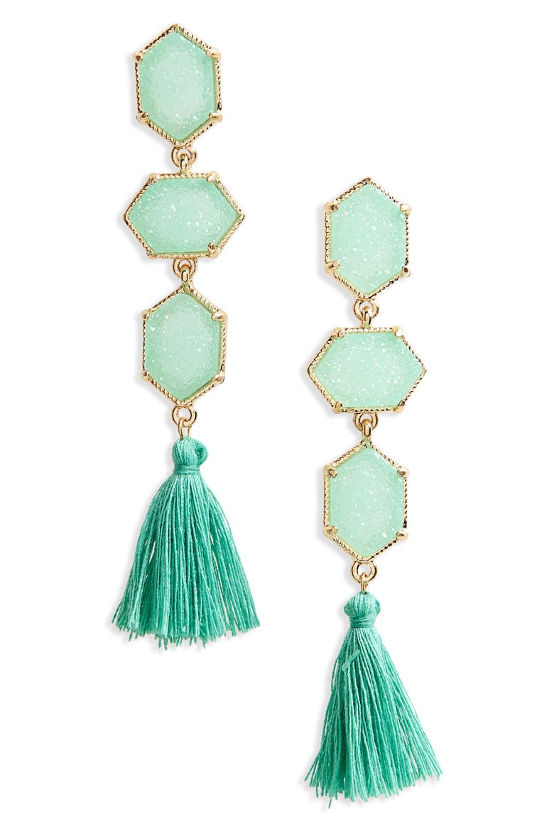 Faux Drusy Tassel Earrings, Main, color, MINT