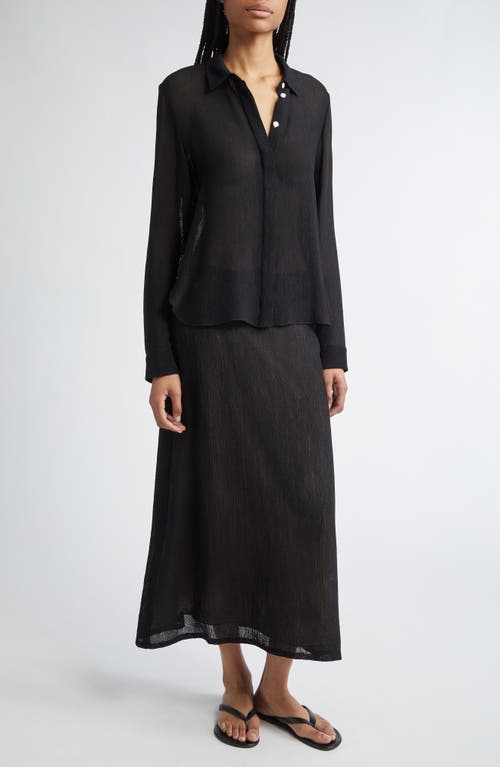 Partow Edie Semisheer Mesh Button-up Shirt In Black
