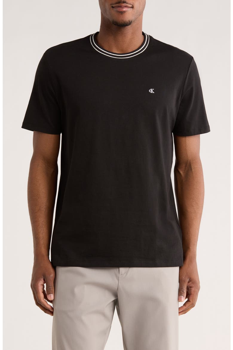 Double Tip Cotton Jacquard T-Shirt, Main, color, BLACK