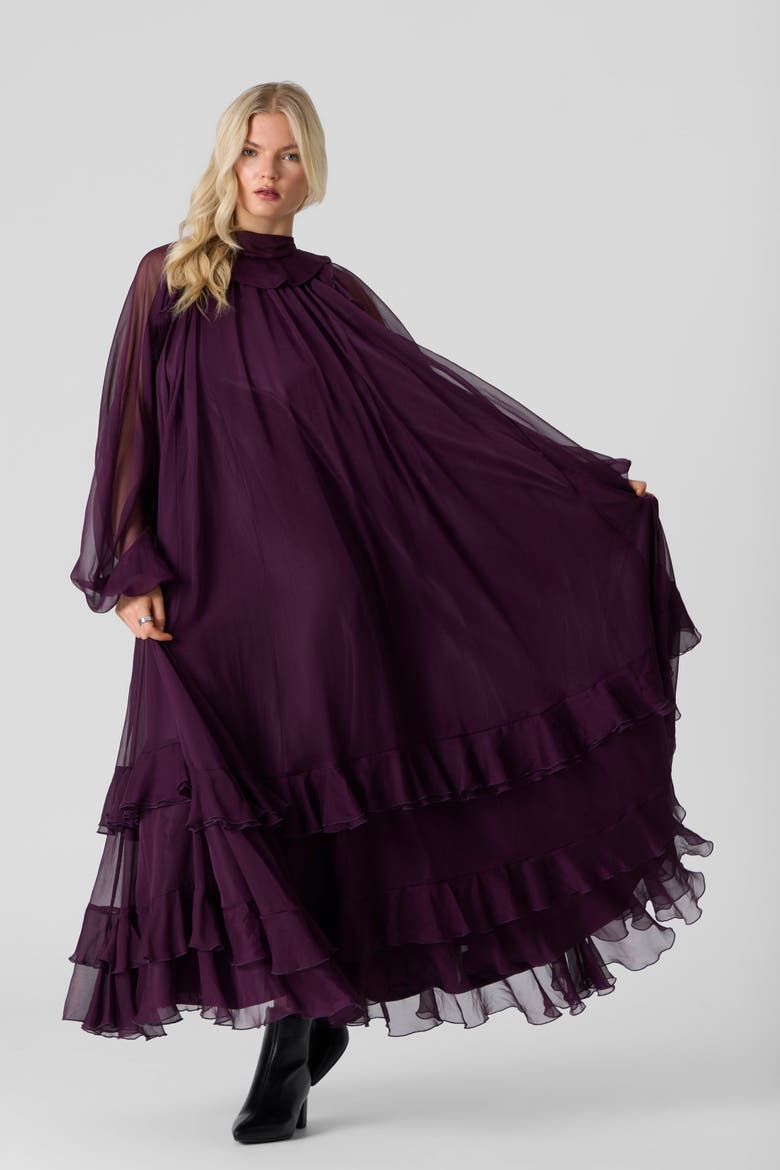 Silk Chiffon Maxi Dress, Alternate, color, Plum Noir