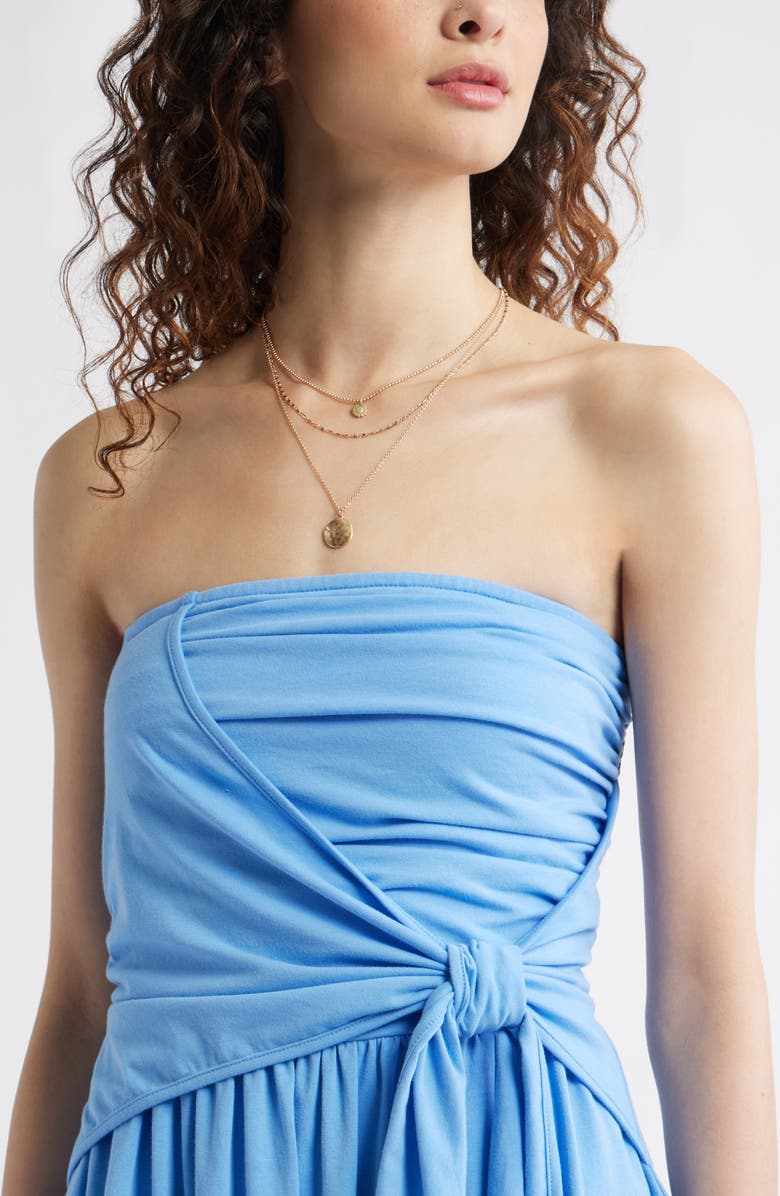 Treasure & Bond Strapless Tie Front Stretch Cotton Midi Sundress, Alternate, color, Blue Provence