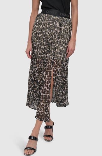 Dkny Print Asymmetric Midi Skirt In Black