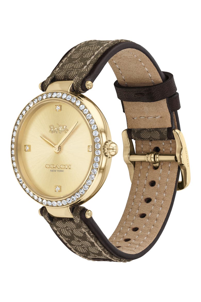 Park Logo Jaquard Leather Strap Watch, 34mm, Alternate, color, GOLD