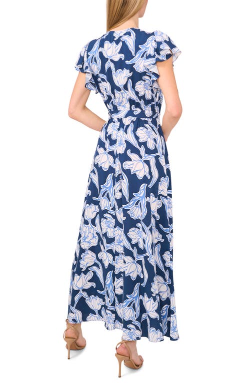 Cece Floral Faux Wrap Maxi Dress In Blue