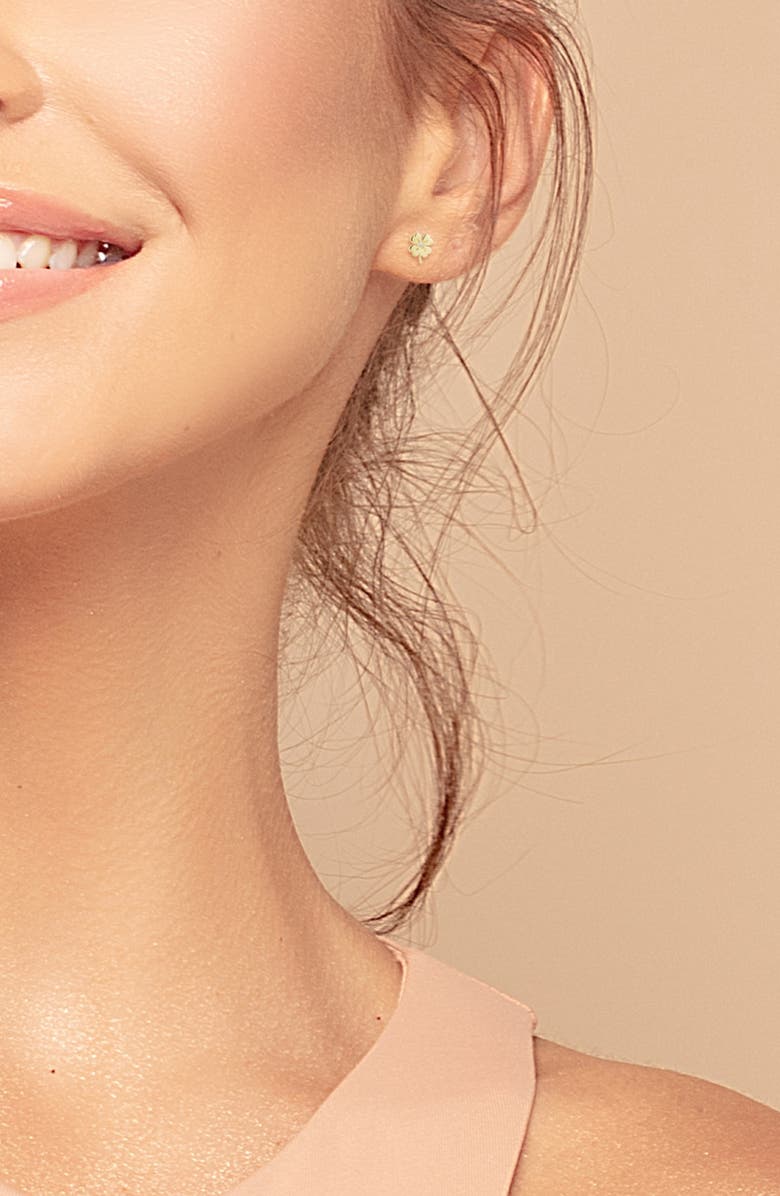 Ember Fine Jewelry Bezel Set Diamond Clover Stud Earrings, Alternate, color, Gold