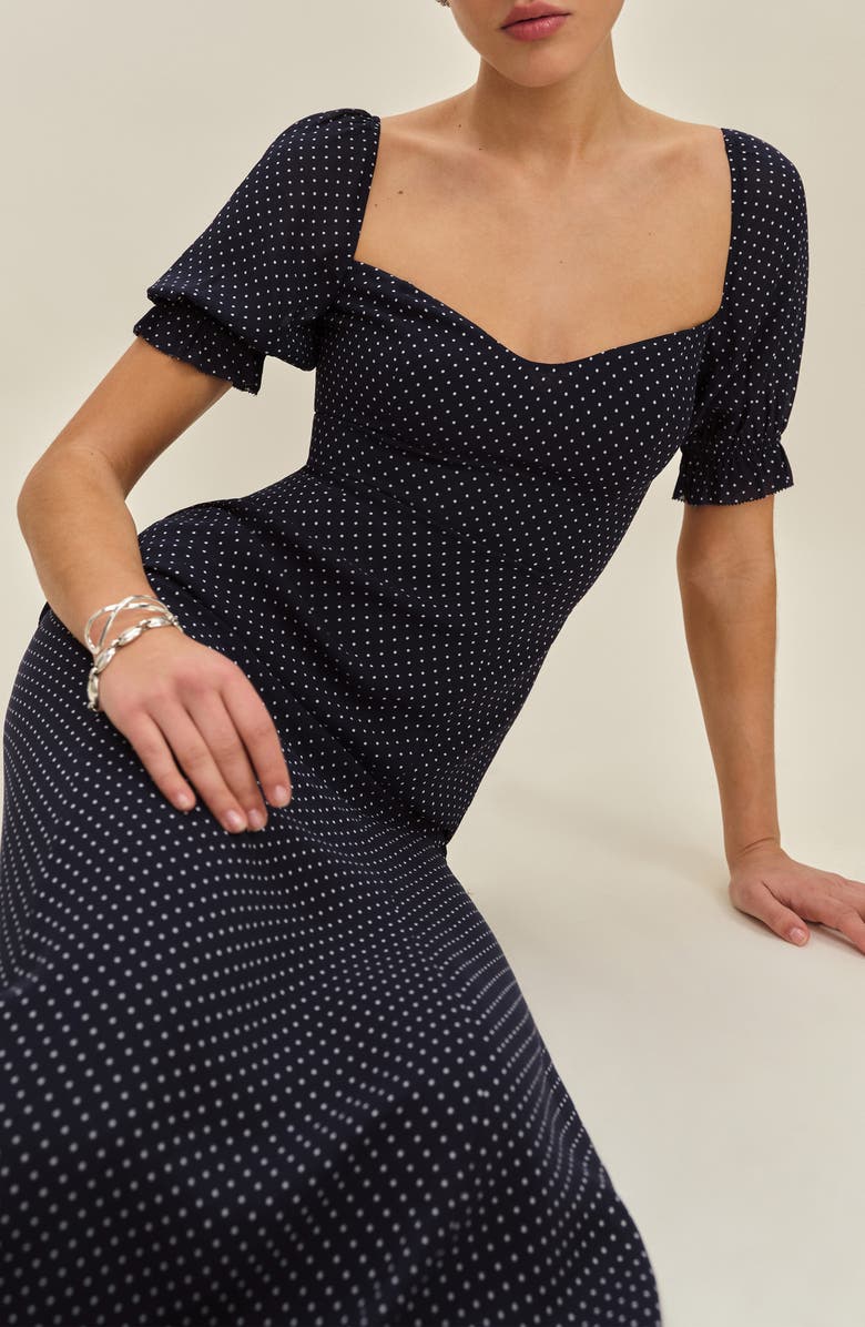 Reformation Gloria Swiss Dot Dress, Alternate, color, Button