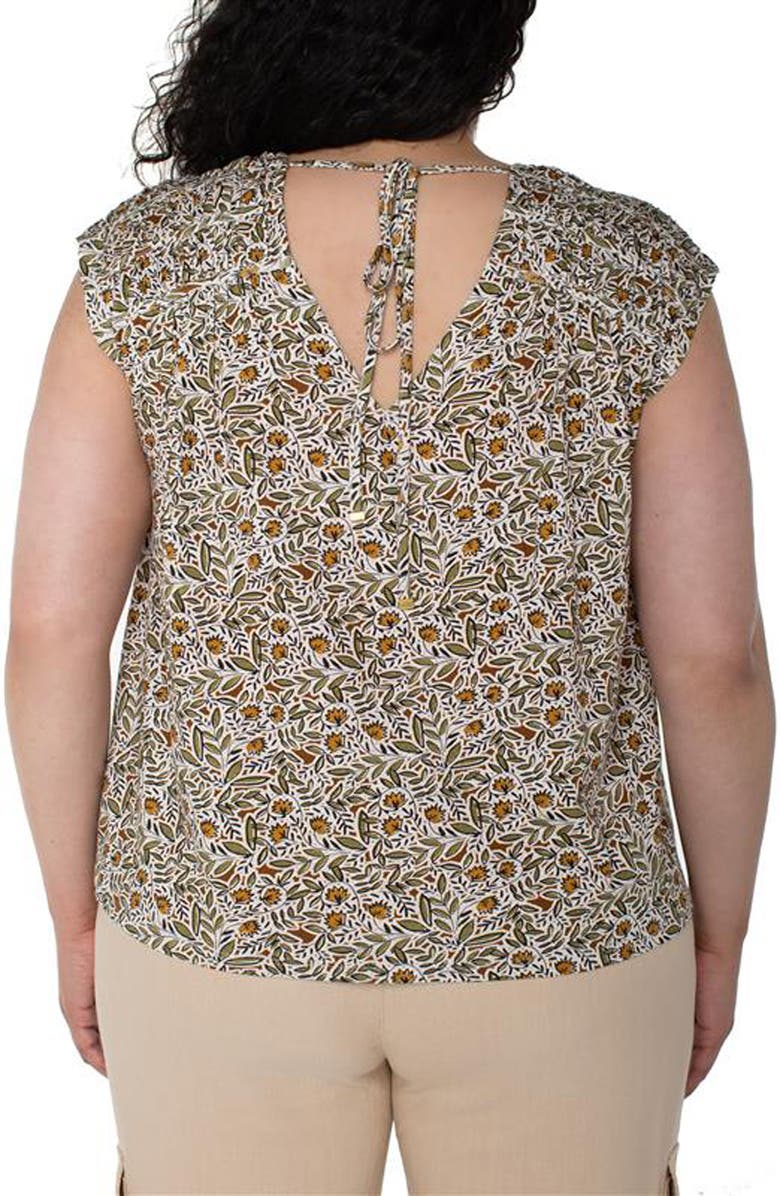 Liverpool Los Angeles Floral Print Cap Sleeve Cotton & Modal Tie Neck Top, Alternate, color, 