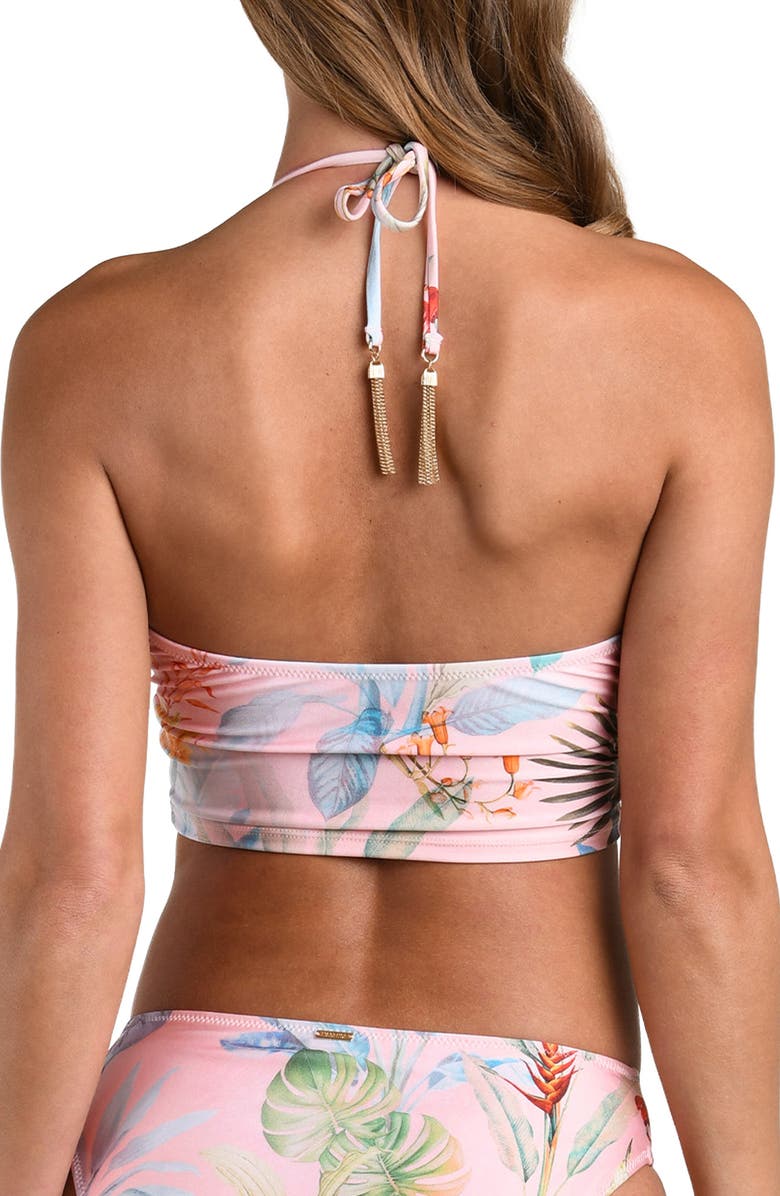 L'AGENCE Colorful Palm Print Halter Swim Top, Alternate, color, Pink Multi