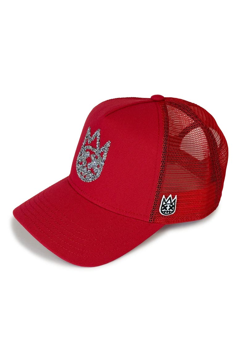 Crystal Shimuchan Logo Trucker Hat, Main, color, RED