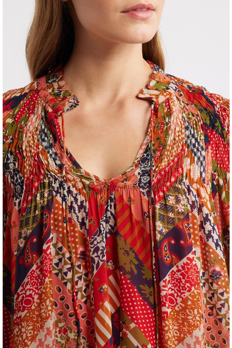 Meredith Smocked Top, Alternate, color, PATCHWORK HERRINGBONE PRINT