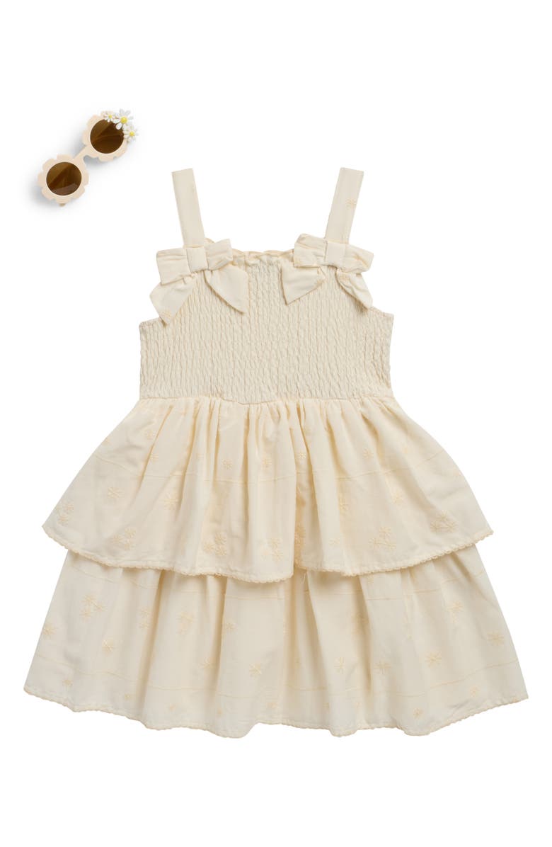 BLUEBERRY Kids' Tiered Eyelet Sundress & Sunglasses Set, Main, color, Cream