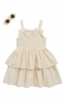 BLUEBERRY Kids' Tiered Eyelet Sundress & Sunglasses Set