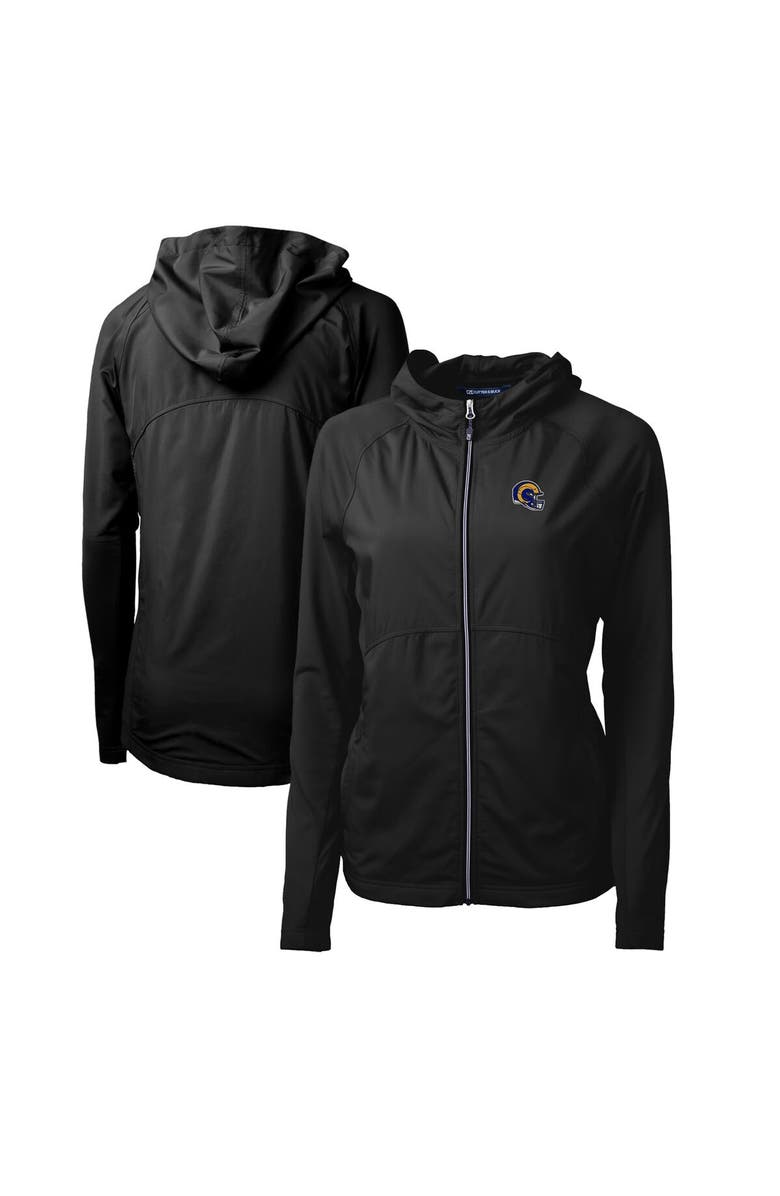 Cutter & Buck Women's Cutter & Buck Black Los Angeles Rams Helmet Logo Adapt Eco Knit Hybrid Recycled Full-Zip Hoodie, Main, color,