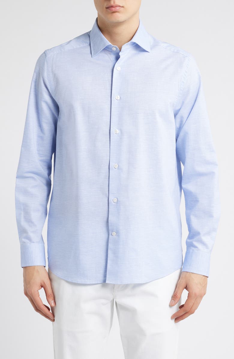 Jack Victor Danforth Stretch Cotton & Linen Blend Dress Shirt, Main, color, Blue