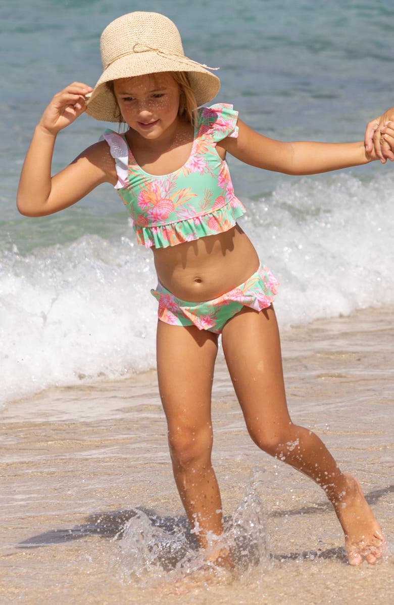 Snapper Rock Kids' Coastal Shells Ruffle Two-Piece Swimsuit, Alternate, color,