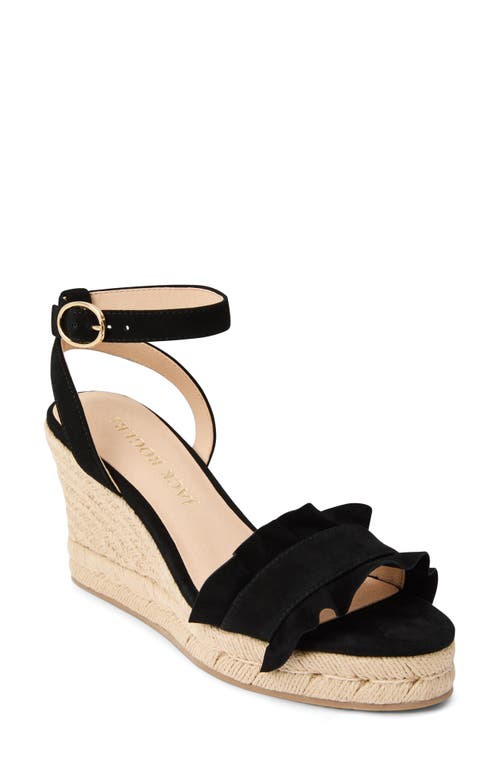Jack Rogers Rozette Ruffle Espadrille Ankle Strap Platform Wedge Sandal In Black