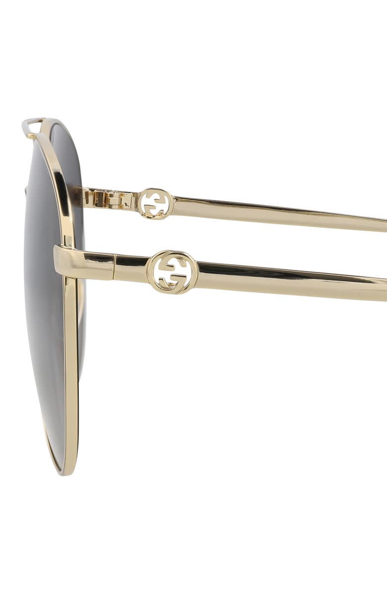 Gucci Novelty 61mm Aviator Sunglasses, Alternate, color, Gold Gold Grey