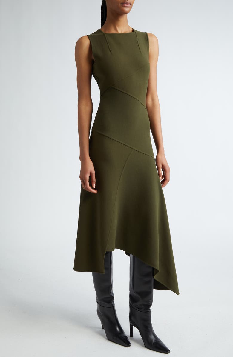Michael Kors Collection Fitted Sleeveless Asymmetric Wool Knit Midi Dress, Alternate, color,