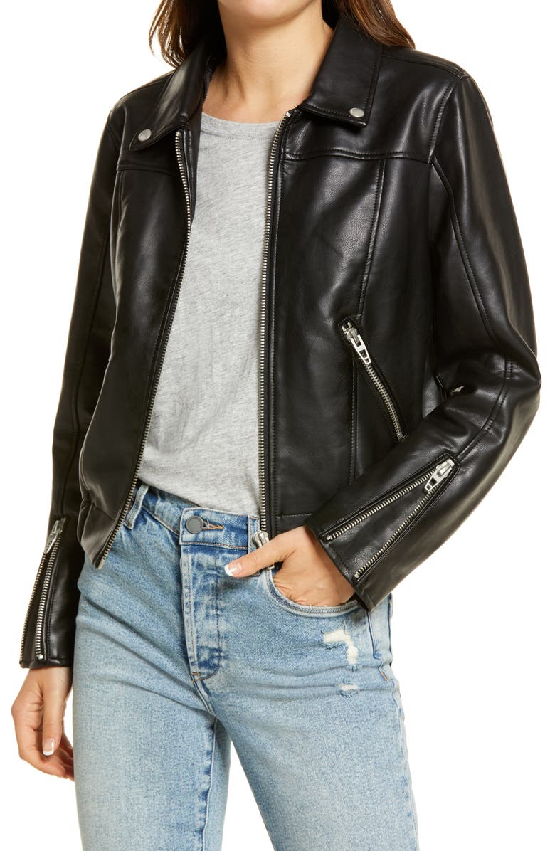 BLANKNYC Faux Leather Bomber Jacket with Removable Hood, Alternate, color,