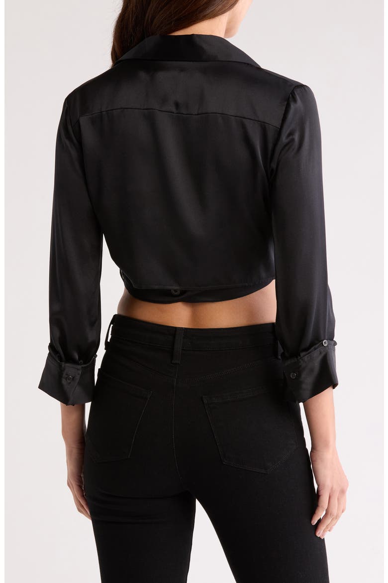 Ty Me Up Ty Me Down Surplice V-Neck Silk Top, Alternate, color, BLACK