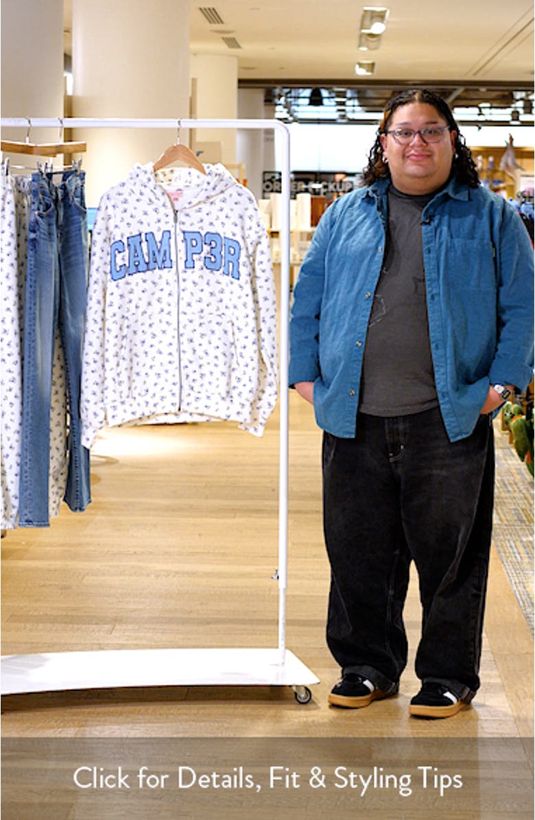 Floral Appliqué Graphic Zip-Up Hoodie, sales video thumbnail