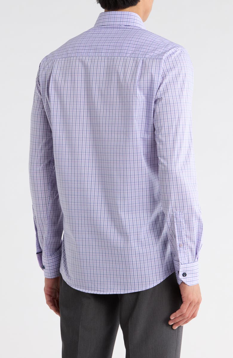 Duchamp Plaid Print Slim Fit Dress Shirt, Alternate, color, Purple