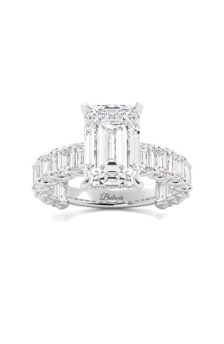 Balacia Emerald Cut Engagement Ring with Emerald Cut Side Diamonds, Main, color, 14K White Gold
