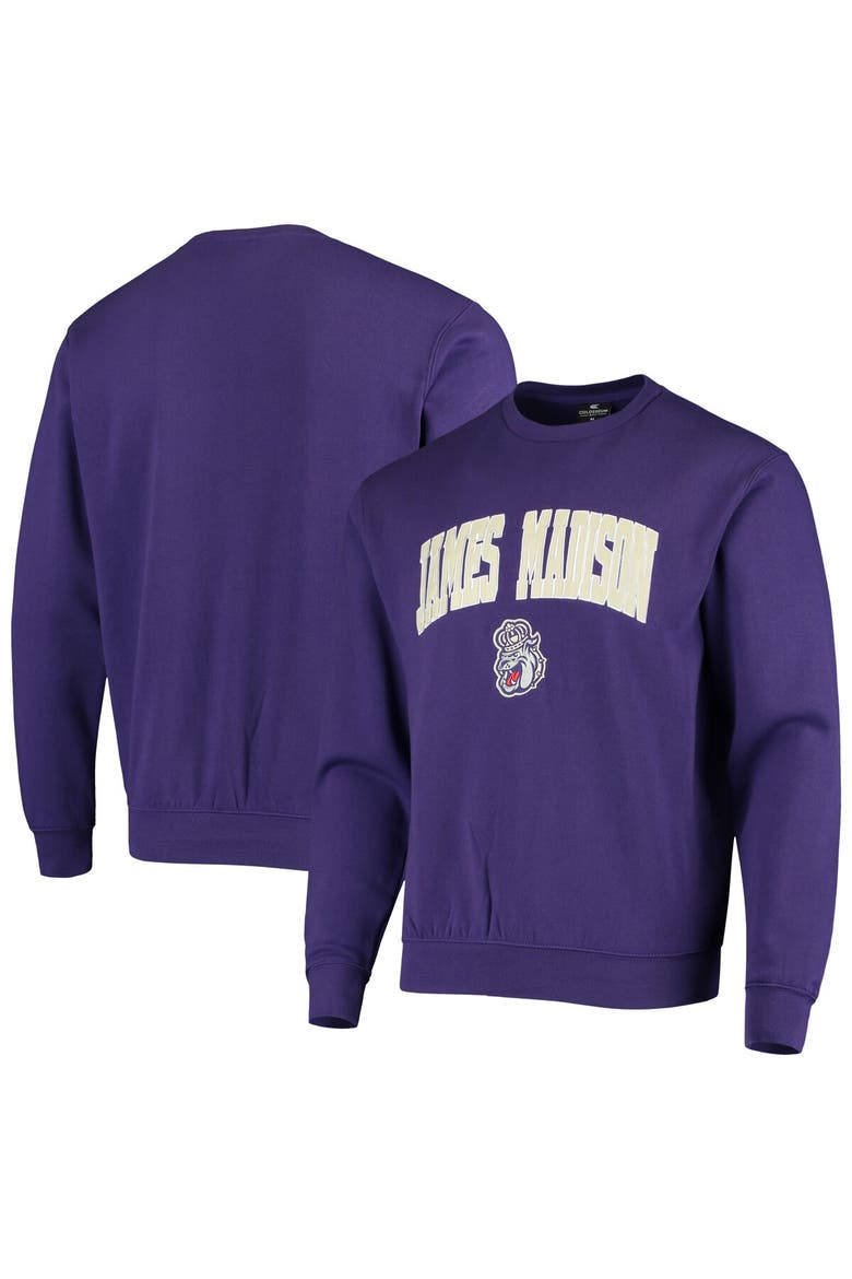 Men's Colosseum Purple James Madison Dukes Arch & Logo Tackle Twill Pullover Sweatshirt, Alternate, color, Purple