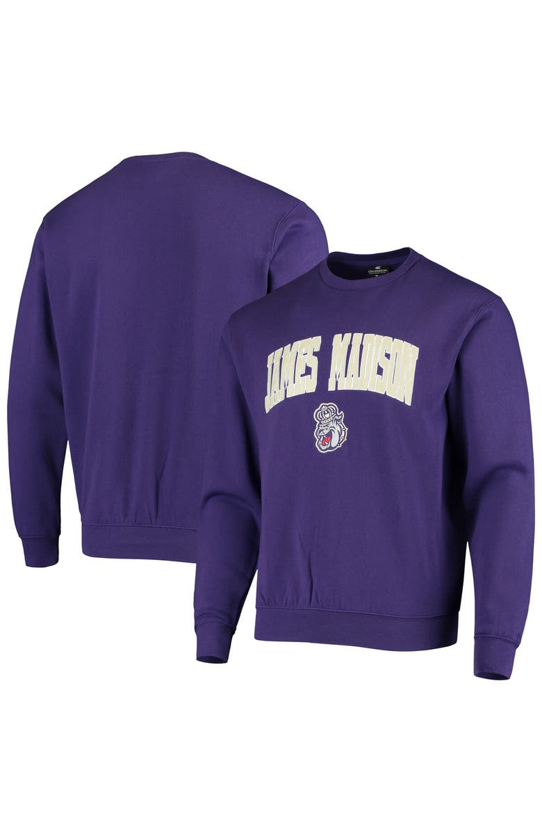 COLOSSEUM Men's Colosseum Purple James Madison Dukes Arch & Logo Tackle Twill Pullover Sweatshirt, Alternate, color, Purple