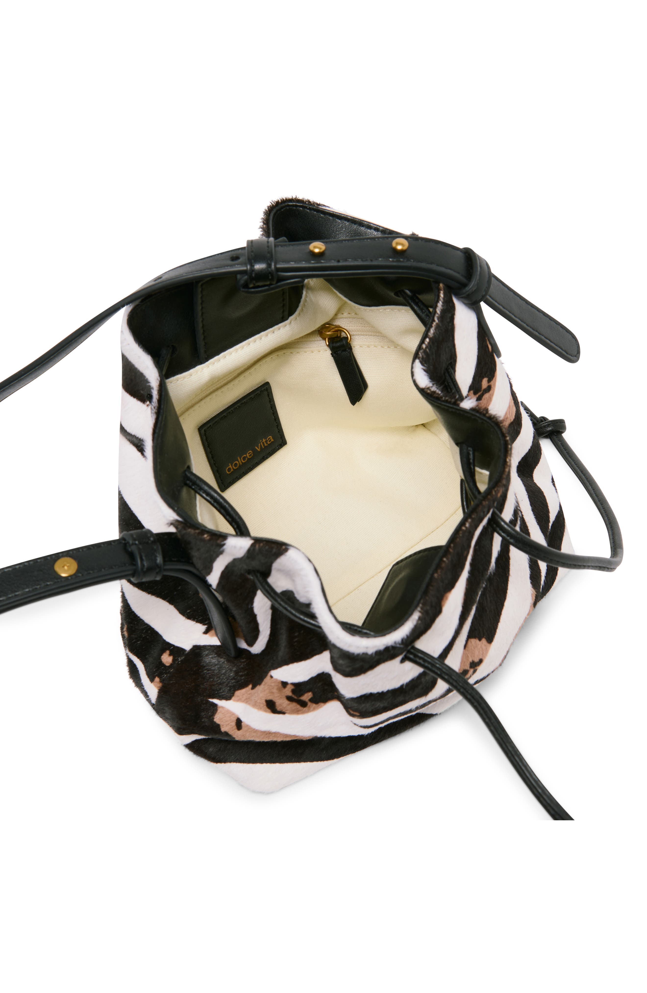 Dolce Vita Animal Print Drawstring Bucket Bag, Alternate, color, Black/ White