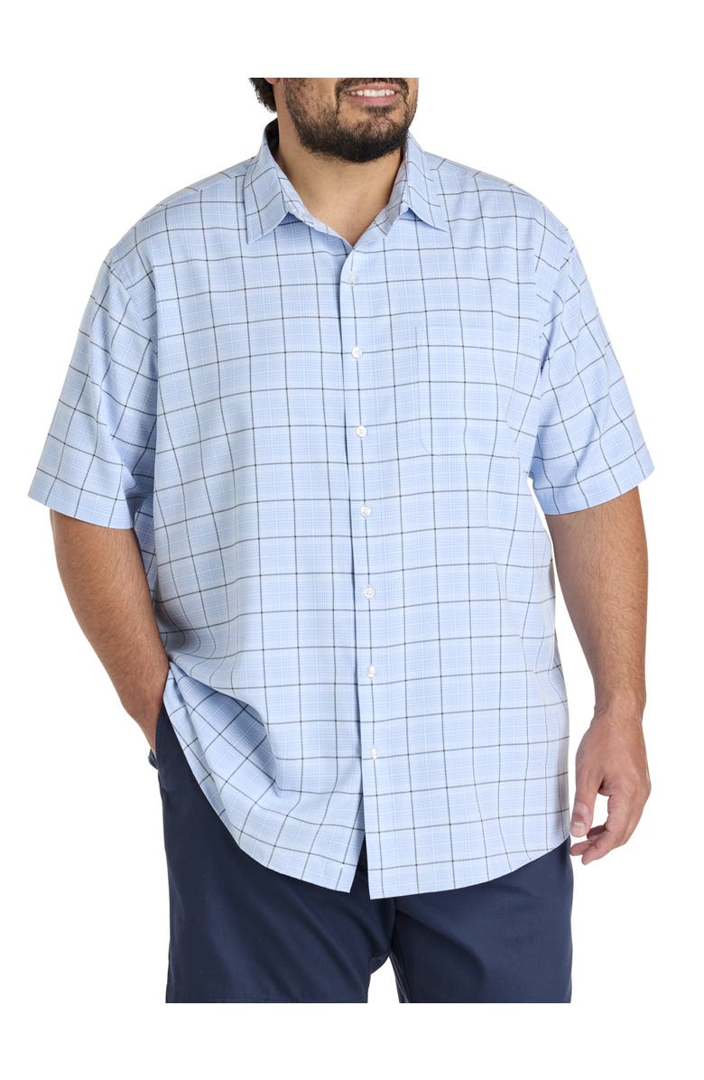 Harbor Bay by DXL Big & Tall Microfiber Large Plaid Sport Shirt, Main, color, Blue