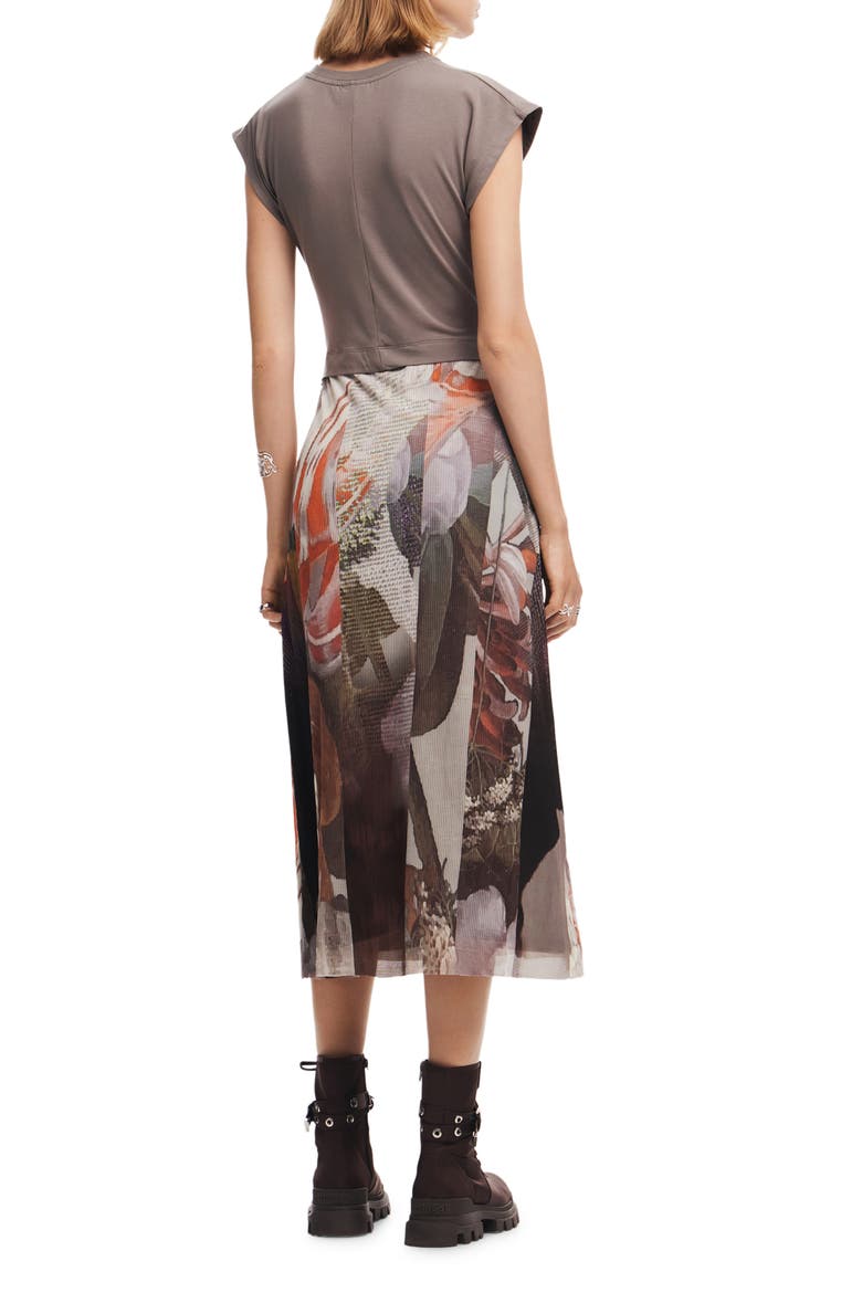 Mixed Media T-Shirt Midi Dress, Alternate, color, BROWN