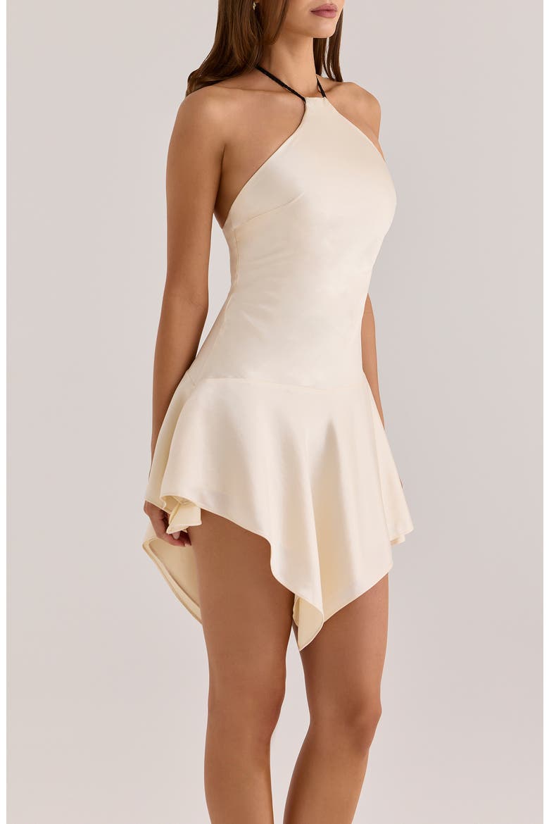 Larissa Satin Halter Minidress, Alternate, color, VINTAGE CREAM