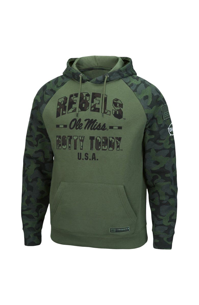 COLOSSEUM Men's Colosseum Olive/Camo Ole Miss Rebels OHT Military Appreciation Raglan Pullover Hoodie, Alternate, color, 