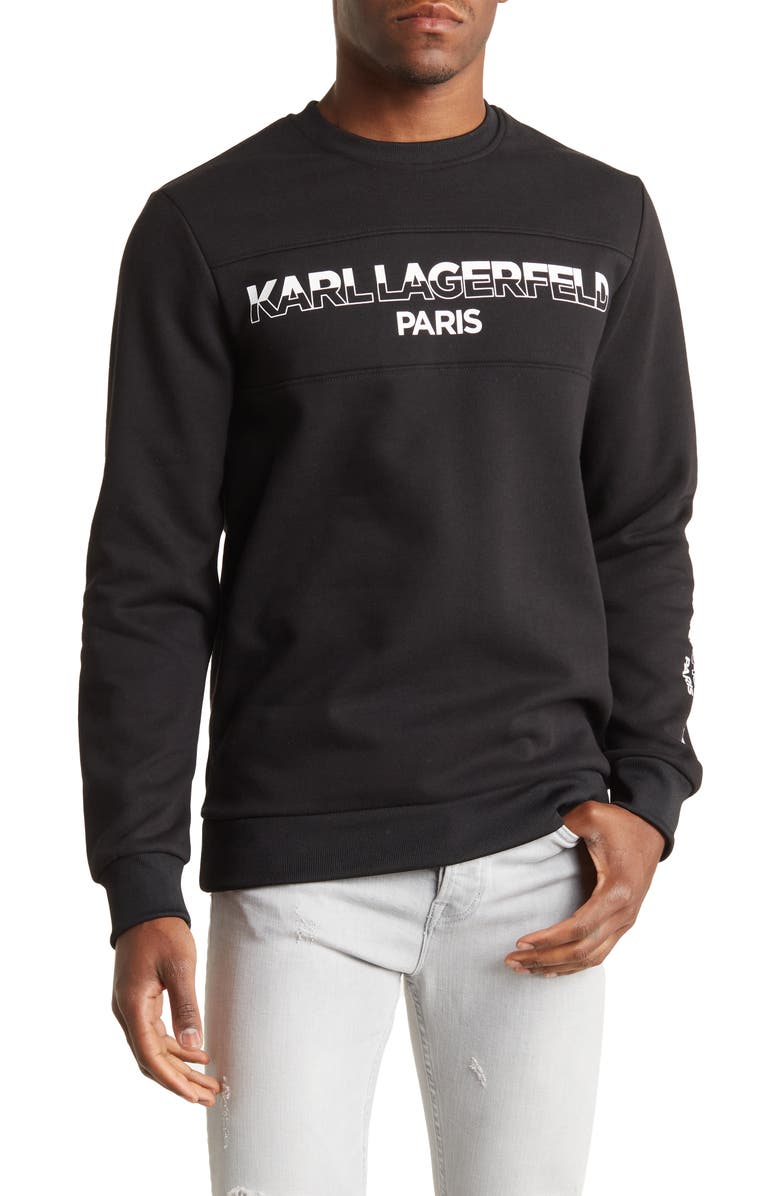 KARL LAGERFELD PARIS Karl Logo Crewneck Long Sleeve Graphic Tee, Main, color, 
