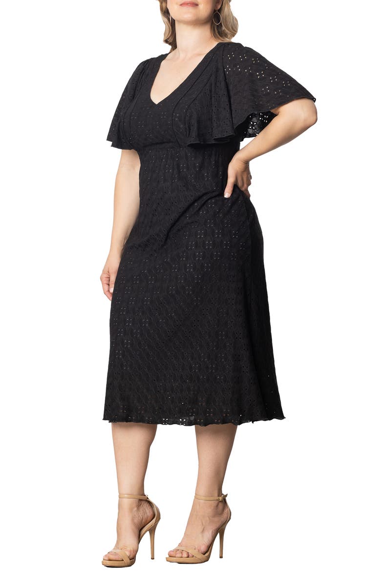Lucy Short Sleeve Eyelet Midi Dress, Alternate, color, BLACK NOIR