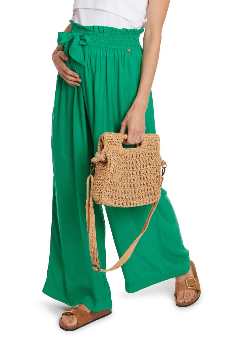 Sahel Smocked Twill Maternity Pants, Alternate, color, GREEN